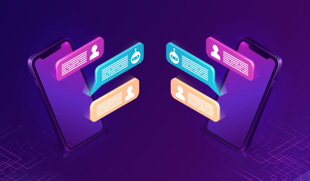 Chat bot or mobile chatting, isometric concept
